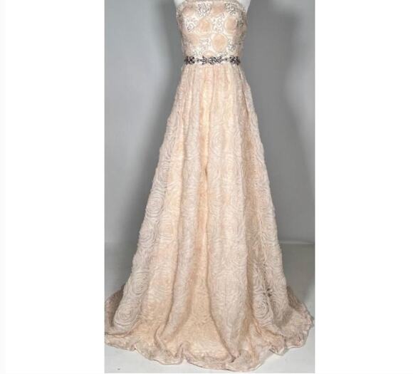 Adrianna Papell Dresses & Skirts - Adrianna Papell Strapless Rosette Gown Beaded Formal Dress Champagne 4